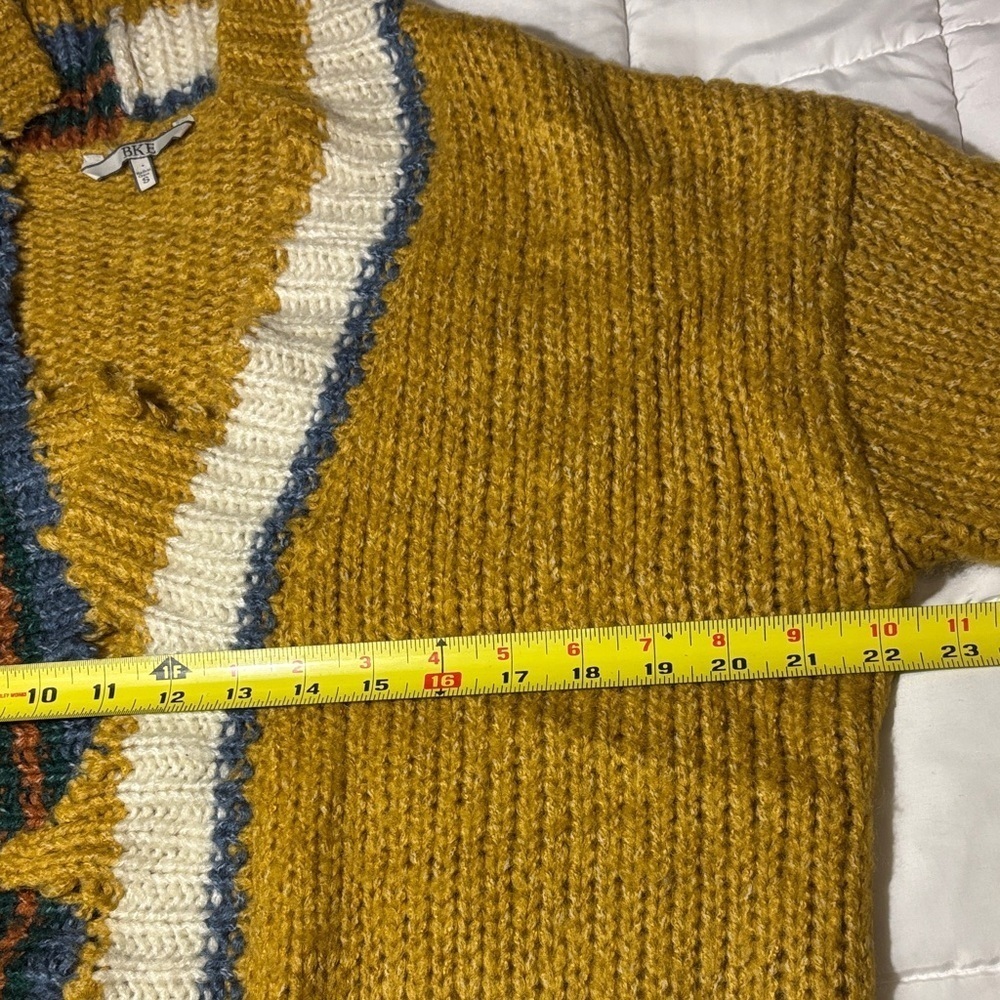 Buckle BKE Mustard Yellow with Stripes Open Cardigan Sweater - Picture 3 of 9